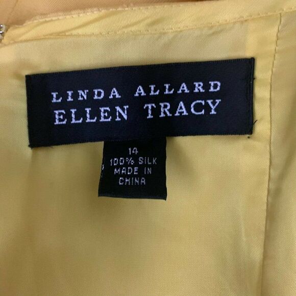 Vintage Ellen Tracy Silk Pencil Skirt 14 Yellow Lined Flat Front Knee Length Zip - Picture 5 of 5